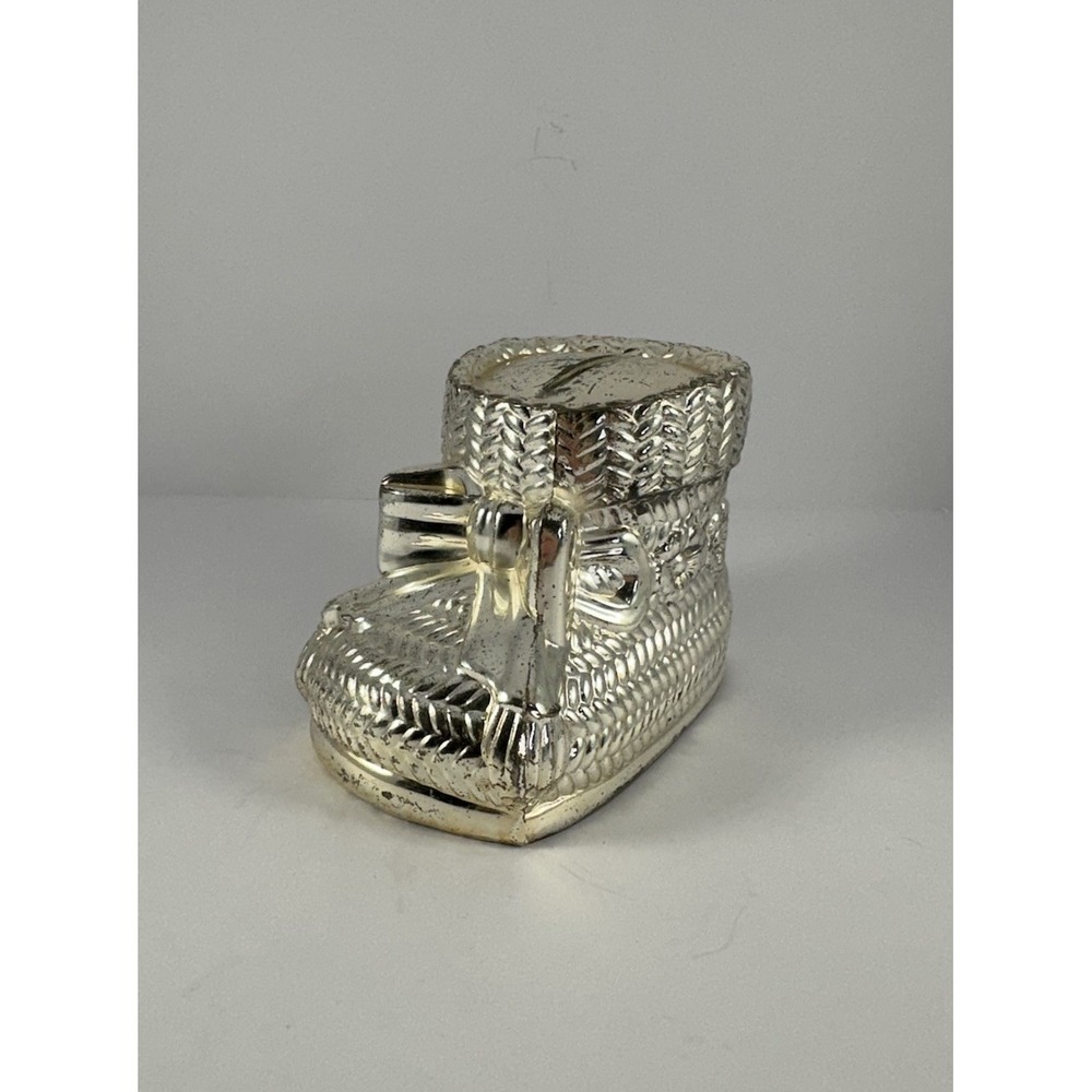 Vintage Leonard Silver Plate‎ Coin Bank Baby Nursery Boot Bow Antique Baby gift